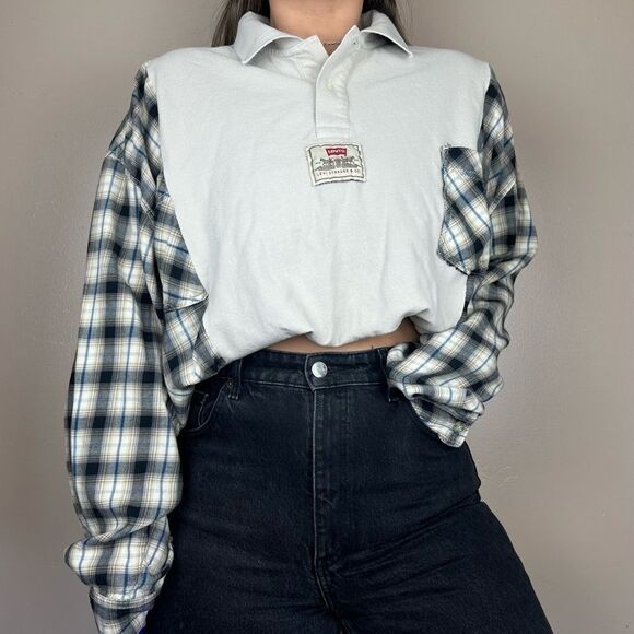 Reworked Wrangler Western Plaid Flannel Long Sleeve Upcycled Relaxed Brown Shirt